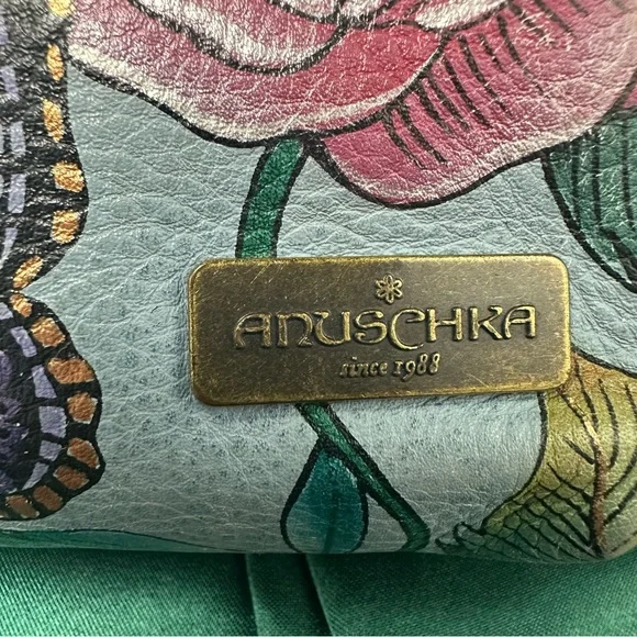 Anuschka Hand-Painted Leather Floral Butterfly Cosmetic Bag - Picture 2 of 10